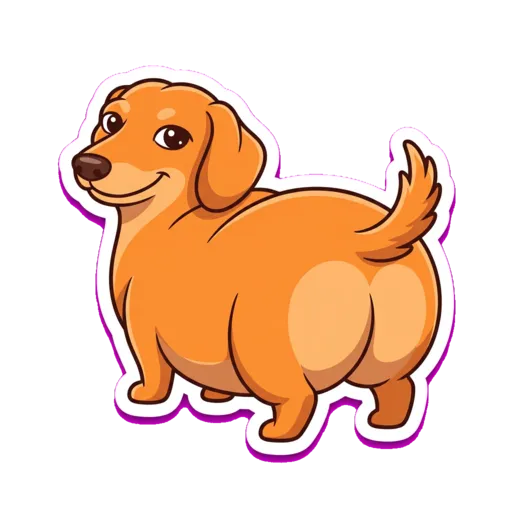 The dachshund mascot from behind, tail up